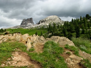 alberi, montagna, rocce, verde, nuvole, sentiero, montagne, sassi