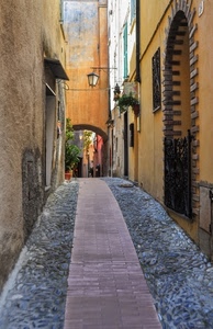 vicolo, strada, arco, lampione, paese, finestra, palazzi